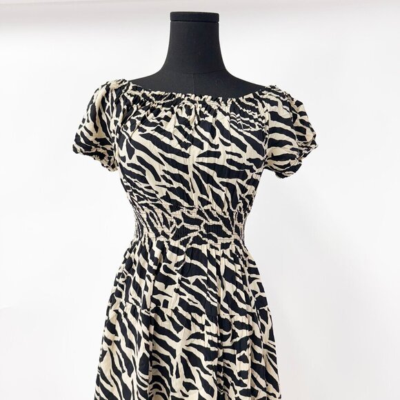 VINTAGE STYLE OFF THE SHOULDER PUFF DRESS PRINTED - Picture 6 of 7